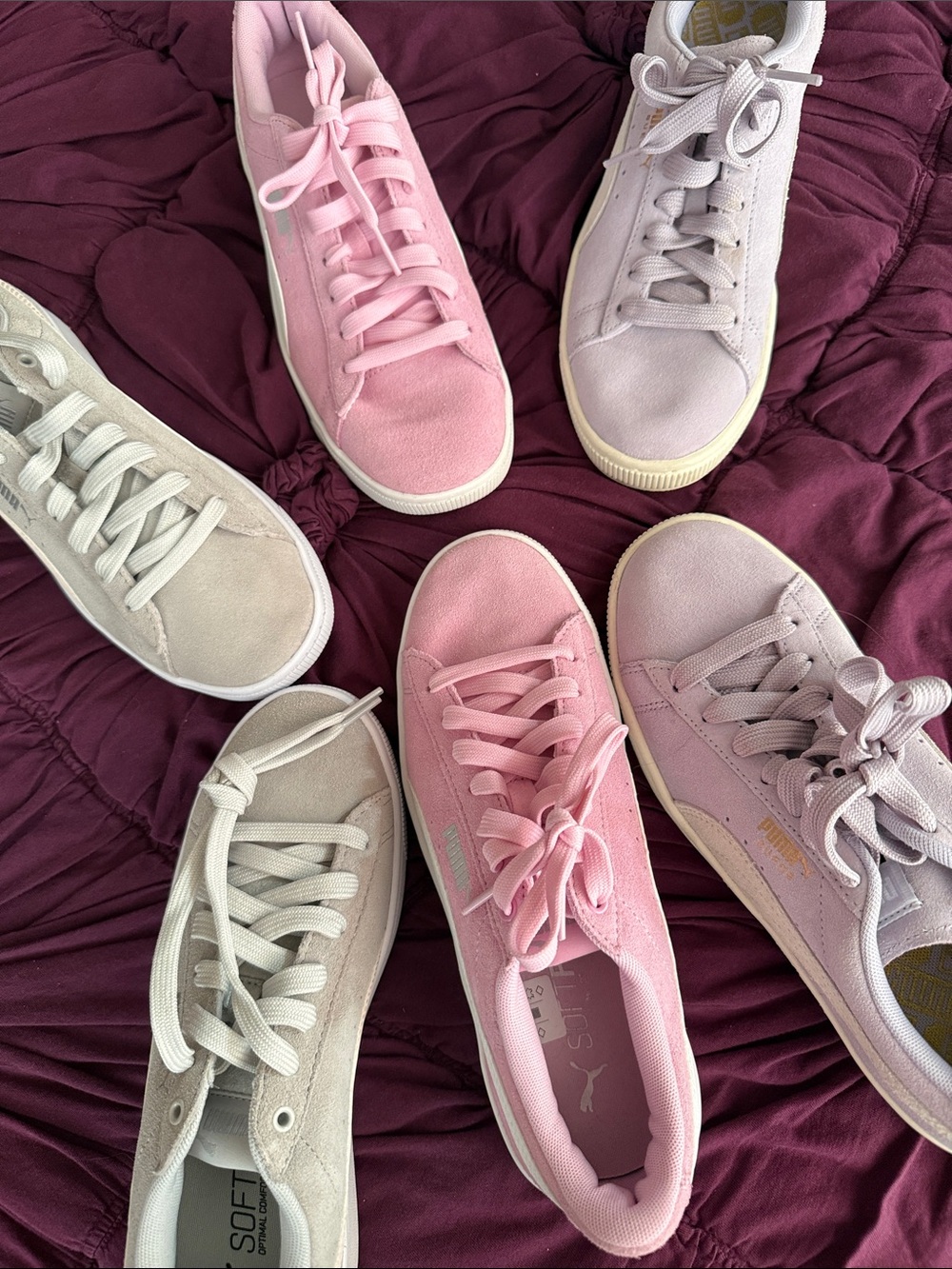 Bundle of Puma Women's \ Kids suede Sneakers in Pastel Pink, Lilac, Gray